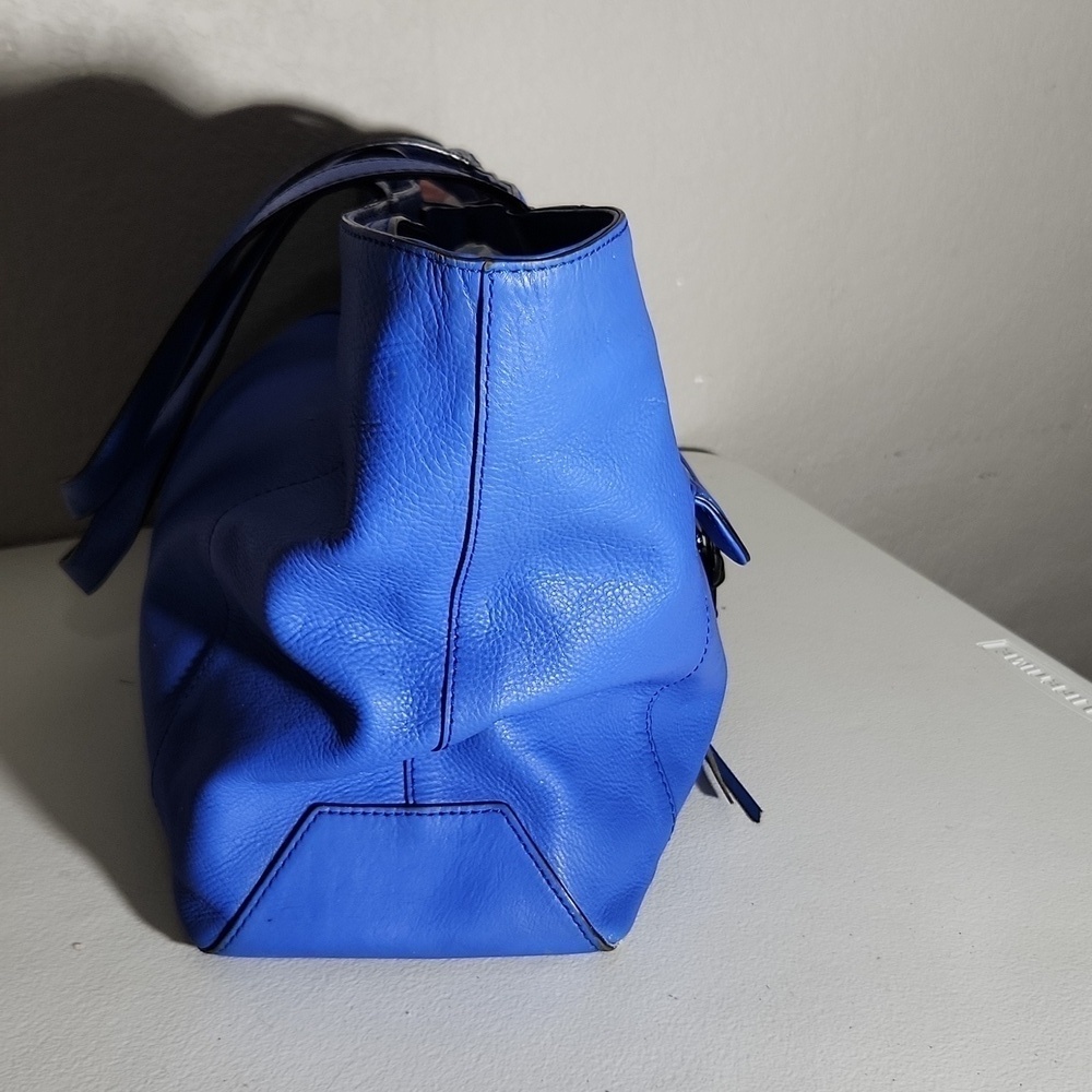 Rebecca Minkoff Bowery Leather Tote Bag Electric Blue With Black Hardware Purse View 4